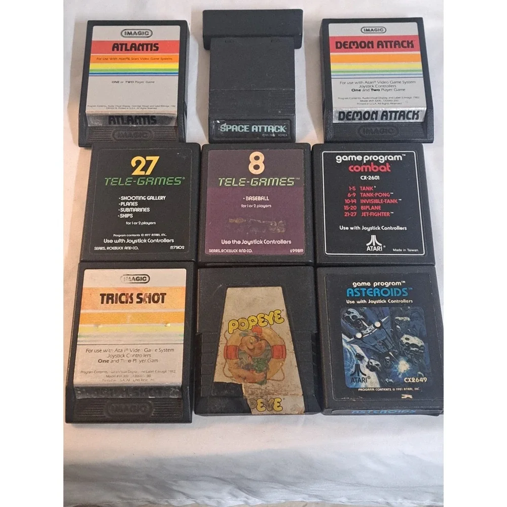 Atari 2600 9 Game Lot Demon Attack Atlantis Asteroids Popeye Combat